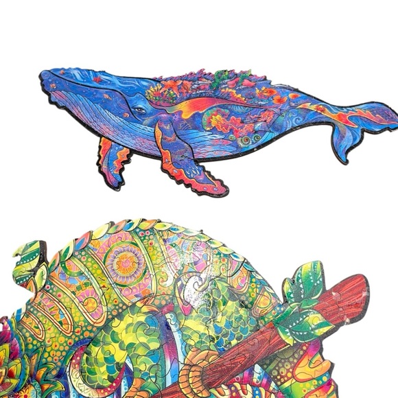 Unidragon wood wooden puzzle lot 2 puzzles whale chameleon lizard - Picture 5 of 5